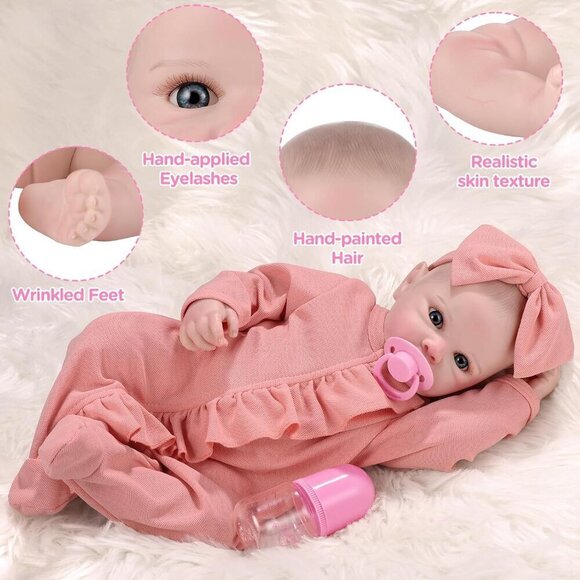 18-inch Toddlers Reborn Real Life Reborn Baby Doll Bottle Diaper Clothes - Picture 3 of 9